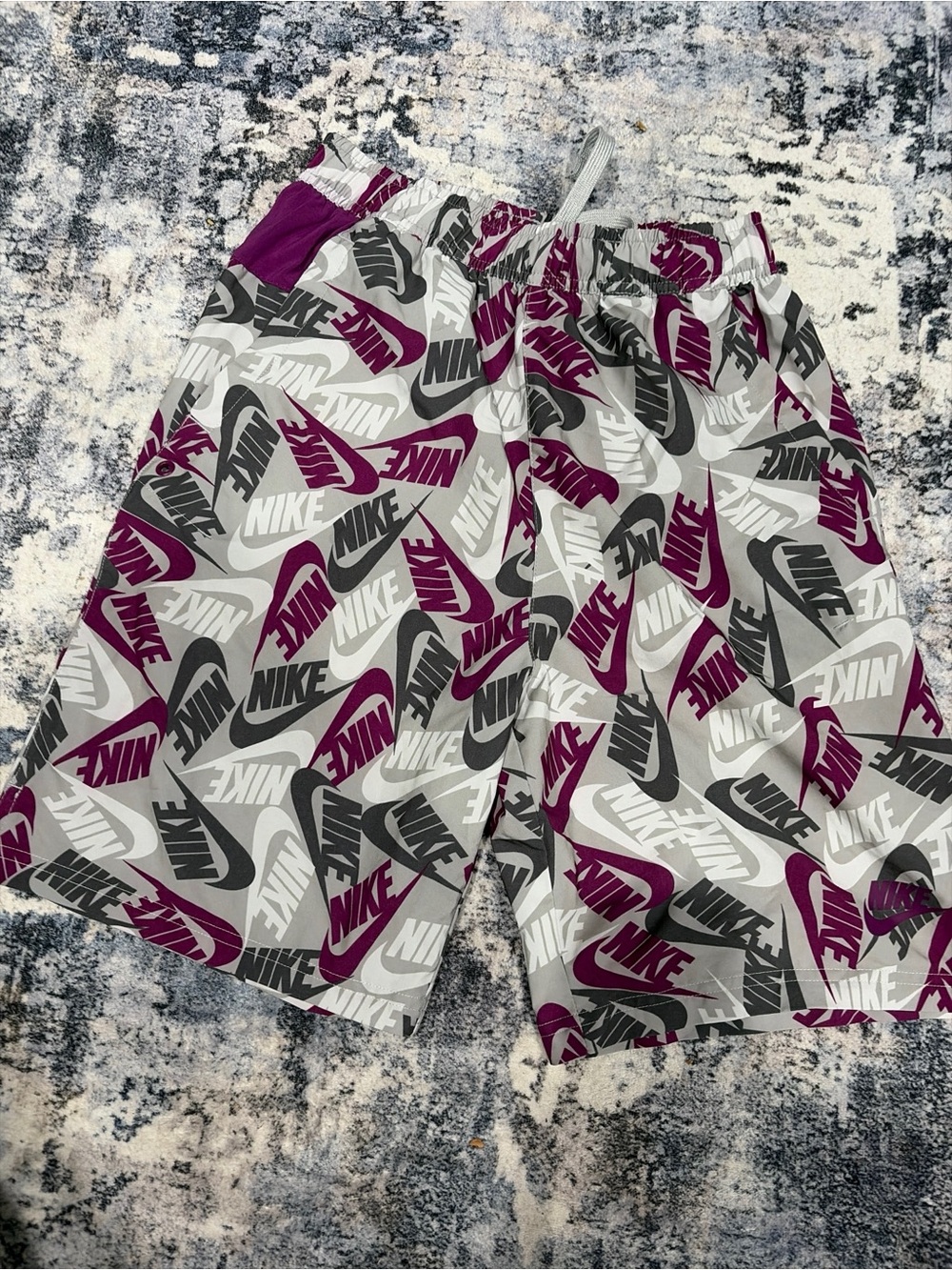Nike Boys All Over Logo Swim Shorts Gray Purple Size XL swim trunks unlined